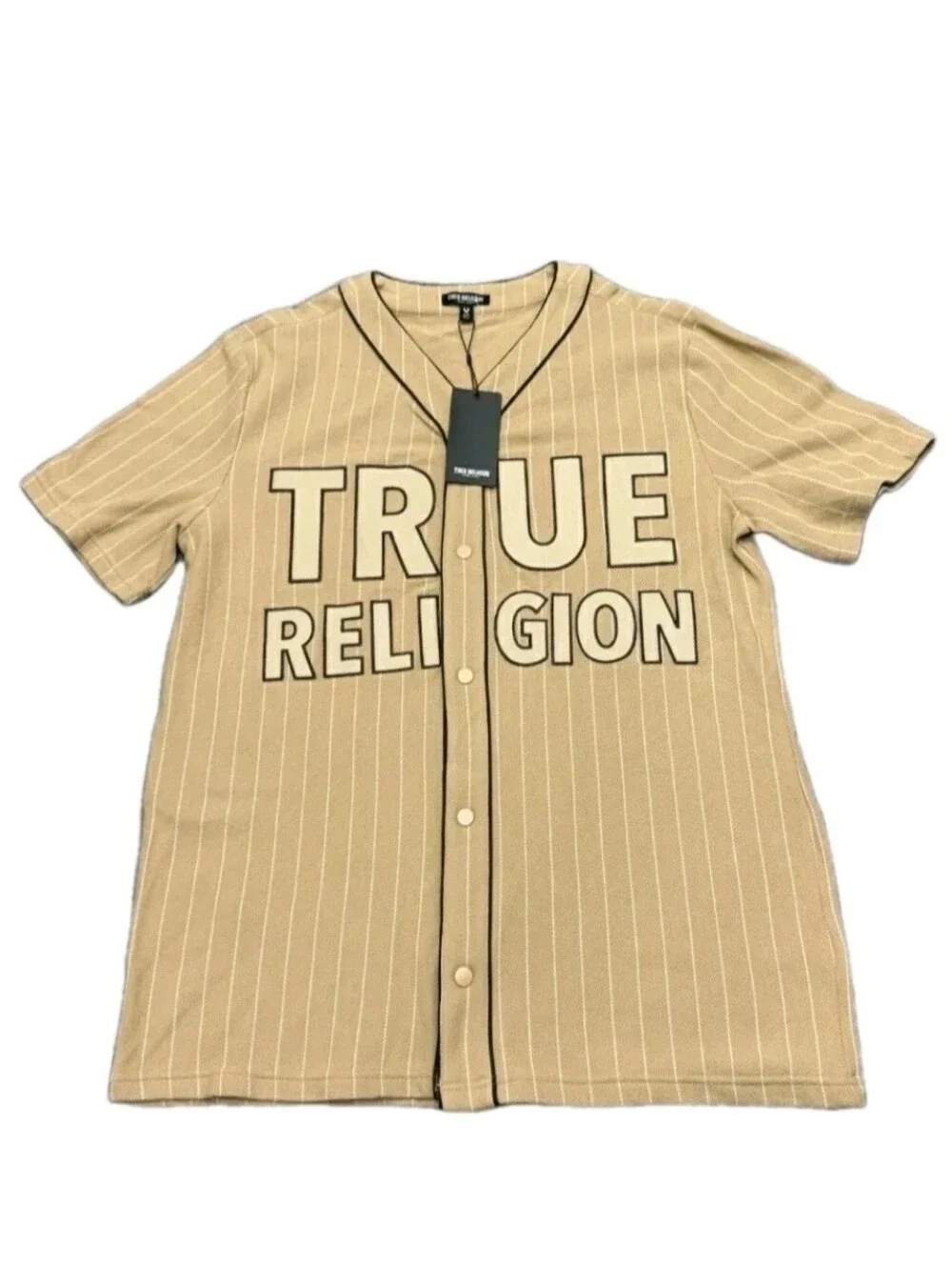 TRUE RELIGION: MEN'S LOGO BASEBALL JERSEY: BEIGE: SIZE: MEDIUM: BRAND NEW